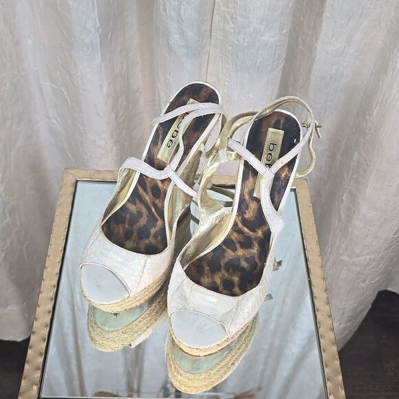 Bebe Avery White Leather Wedge Sandal - Picture 2 of 15